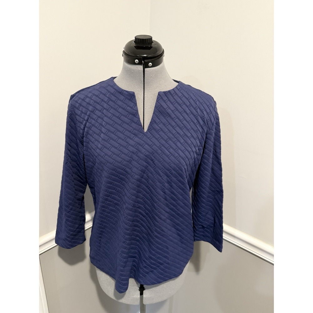 McLaughlin Womens Henley Catalina Cloth Navy Blue V Neck Top Blouse‎ Sz L